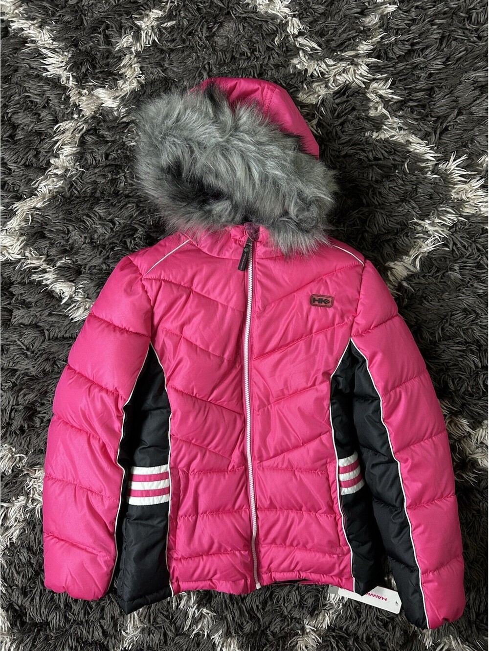 NWT Hawke & Co Girls Pink Puffer Jacket Coat Faux Fur Hood Size 16 Performance